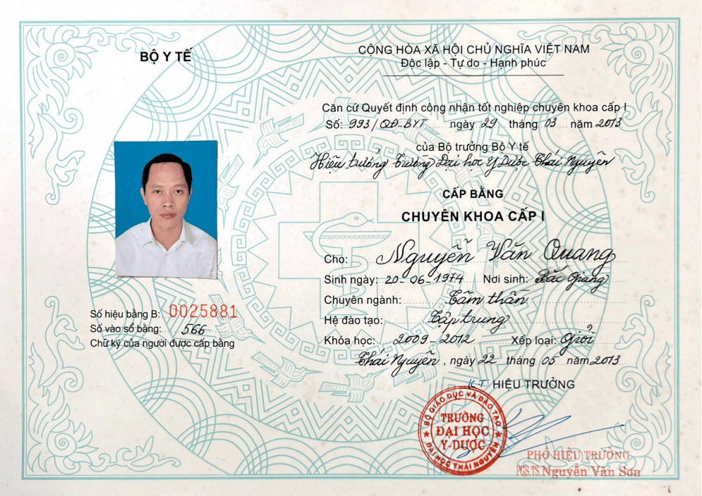 Bằng tốt nghiệp Bác sĩ Chuyên khoa I